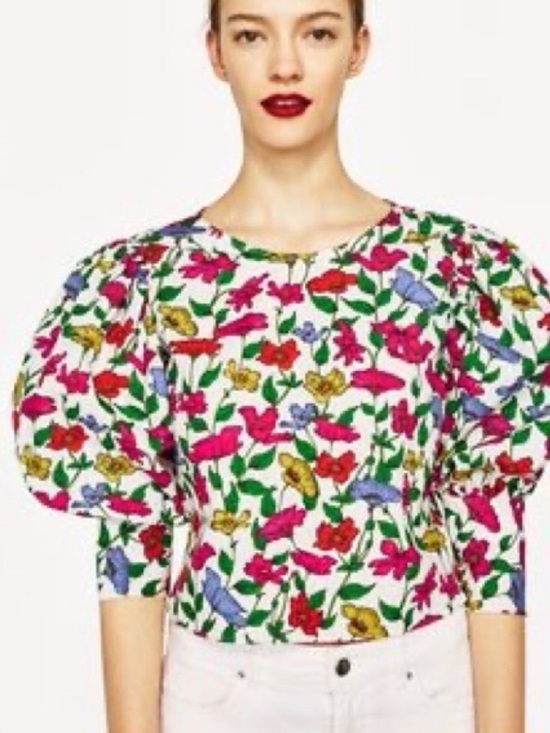 Zara Tops - ZARA Basic Tie-Back Floral Puff Sleeve Top XL